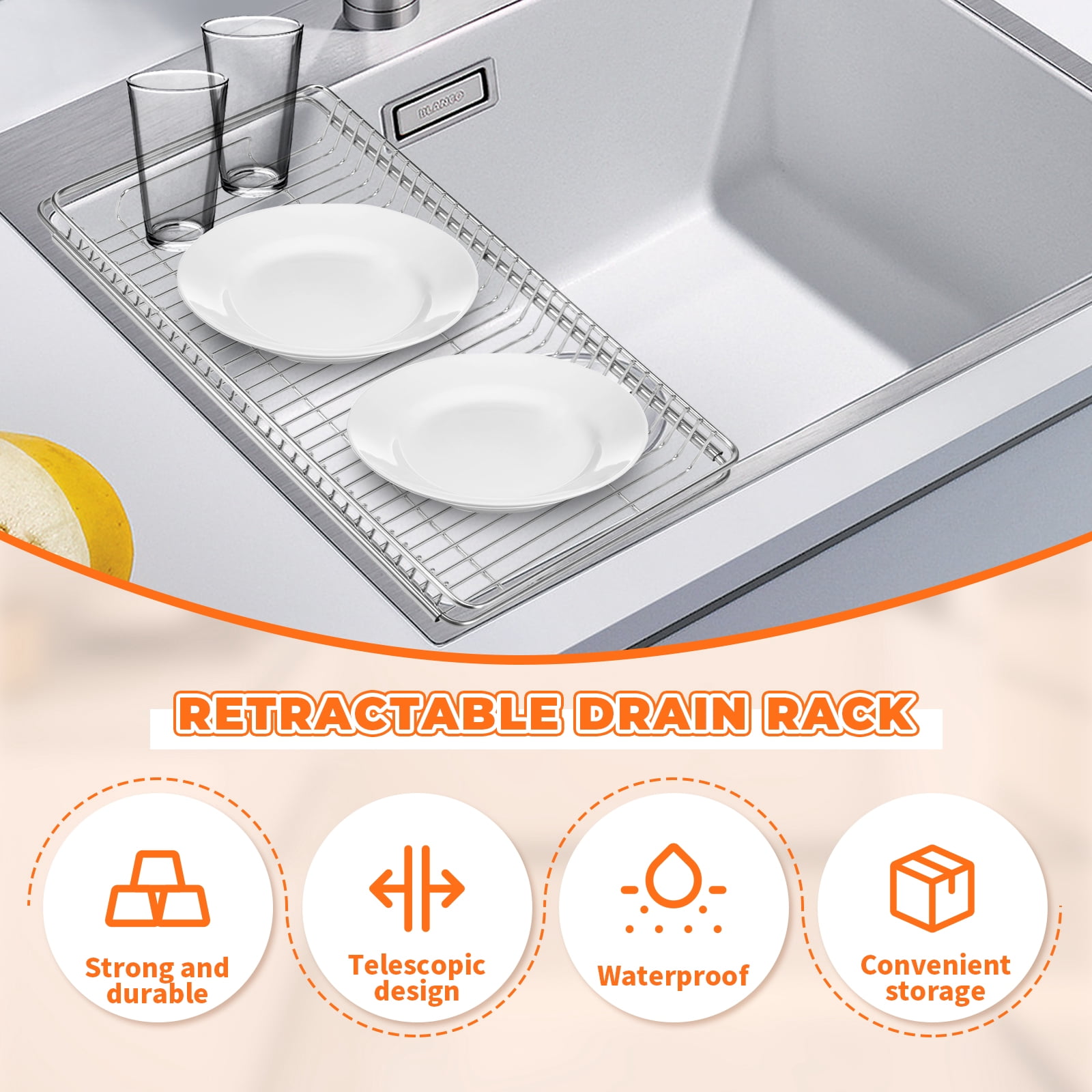 Txkrhwa Extendable Dish Drying Rack, Small Over the Sink Dish Drainer, Stainless Steel Sink Drainer Rack, Space Saving Dish Dryer Rack, Kitchen Counter Dish Strainer