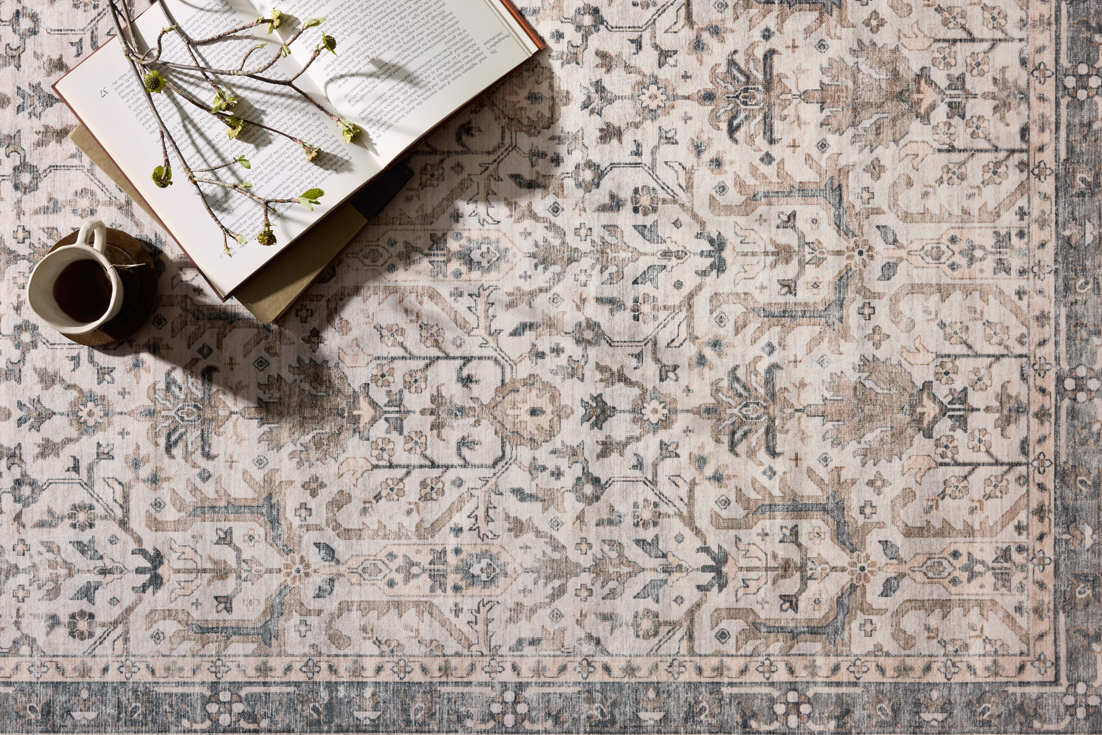 Machine Washable Area Rug 5x7, Loloi Anniston Ivory / Stone (5' x 7'6")