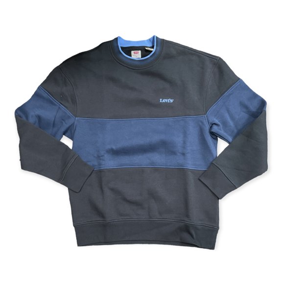 Levi's Men's Crewneck Fleece Pullover Non-Stretch Sweatshirt (Black/Blue Colorblock, XXL)