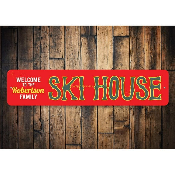 Ski House Novelty Decor, Metal Wall Sign - 4x18 Inches