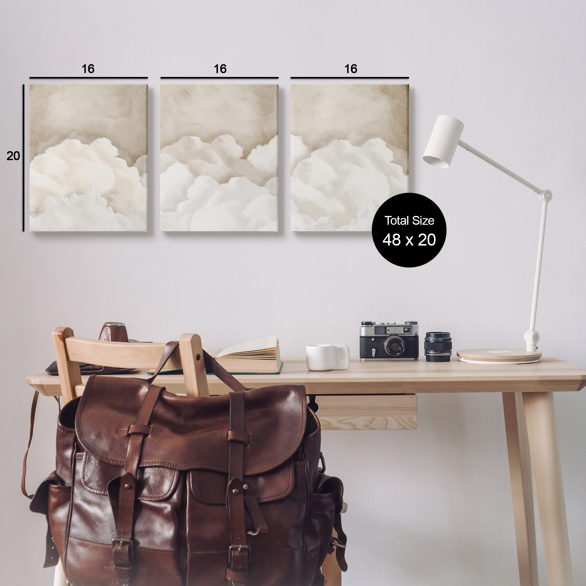 Stupell Industries Vintage Beige Clouds Nature Painting Gallery Wrapped Canvas Print Wall Art, 16 x 20, Set of 3
