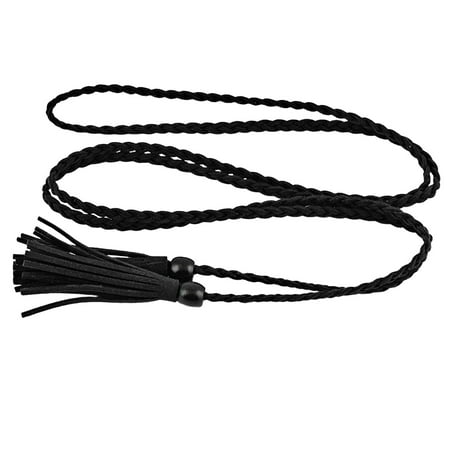 

Knitted Waist Belt Waistband Vintage Style Narrow Waist Rope Accessories Pendant Black