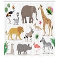 thumbnail image 3 of Animals Shower Curtain, Zoo Creatures Illustration Giraffe Elephant Flamingo Zebra Lion, Fabric Bathroom Set with Hooks, 69W X 75L Inches Long, Pale Caramel Lime Green Coral, by Ambesonne, 3 of 3