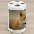 thumbnail image 1 of Fox Ceramic Toothbrush Holder, Photo of Young Coyote Close up Hungry Carnivore Wildlife Scenery, Decorative Versatile Countertop for Bathroom, 4.5" X 2.7", Ginger Sand Brown, 1 of 4