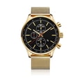 thumbnail image 1 of Reloj de pulsera analógico de cuarzo para hombre con banda de acero y caja de aleación (caja dorada, esfera negra), 1 of 7