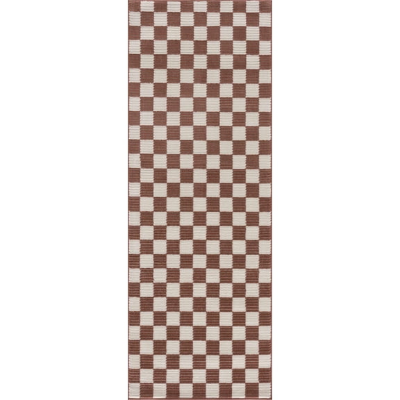 BoutiqueRugs Kaysar Contemporary Runner Rug - Machine Washable - Off White, Medium Brown - 2'7" x 10' Runner