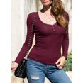thumbnail image 2 of Doublju Women's Henley Neck Ribbed Top with Button (Plus Size Available), 2 of 3