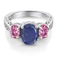 thumbnail image 3 of Gem Stone King 925 Sterling Silver Ring Oval Lapis Pink Moissanite (2.92 Cttw), 3 of 6