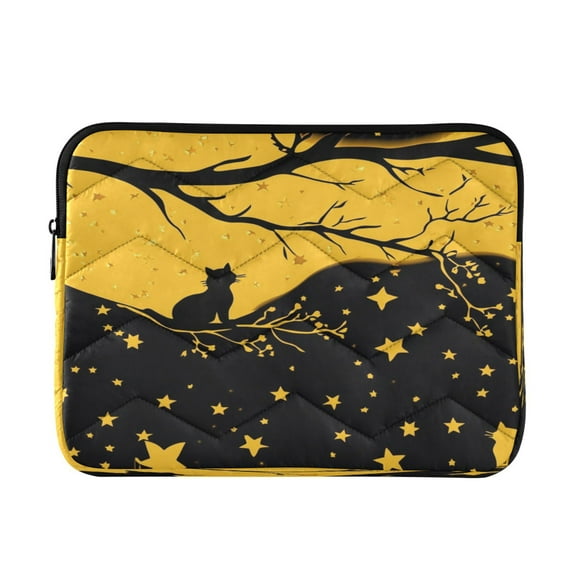 Quilted Laptop Sleeve for 13-16 Inch Laptops Protective Laptop Case Cover Lightweight Travel & Office Essentials Starry Night Sky with Cat