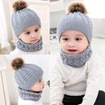 thumbnail image 3 of (gris) Gorro de invierno con bufanda para bebé - Gorro de punto con pompón de invierno de 0 a 36 meses, conjunto de gorros y bufandas para niños, niñas y niños, 3 of 5