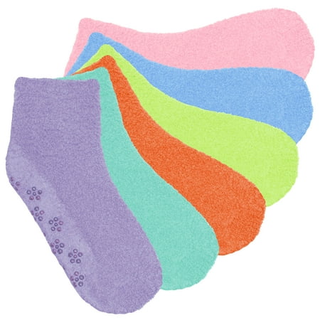 Non Skid Light Colors 6 Pack Non Slip Fuzzy Socks For