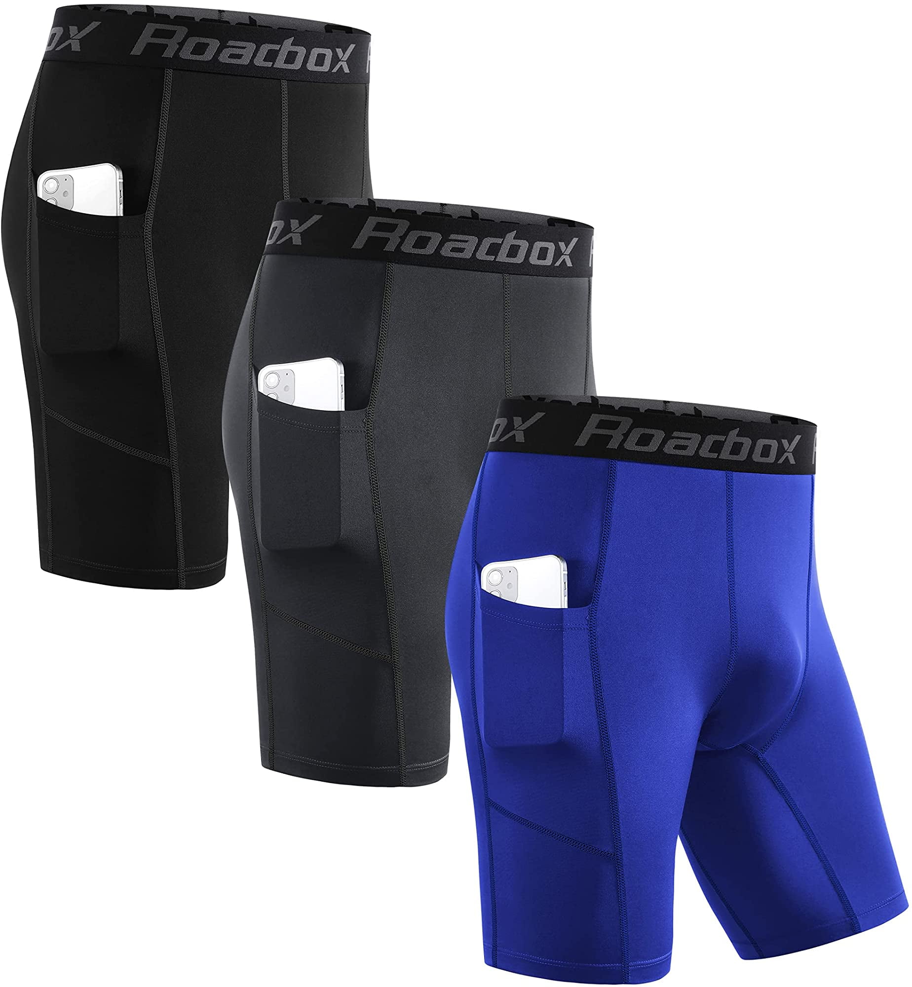 Roadbox 9 inch Compression Shorts for Men with Perfect Pocket Spandex Boxer Athletic Workout Underwear Fitness Walmart