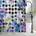 thumbnail image 2 of Spring Floral Shower Curtain, 48" x 72", Watercolors Purple Blue Iris Flowers Black Plaid Waterproof Bathroom Curtain Washable Shower Curtain Set with 12 Hooks, 2 of 9