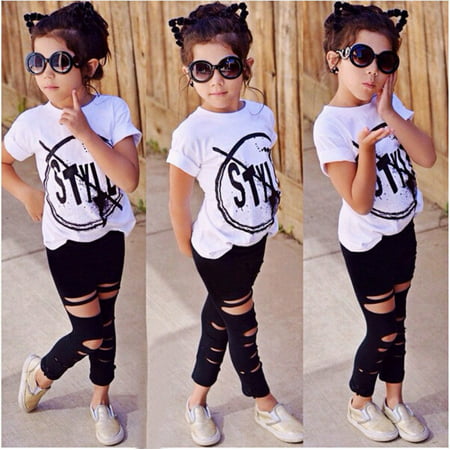 2Pcs Toddler Kids Girls Clothes Style Summer T-shirt Tops Pants Leggings Outfits Set