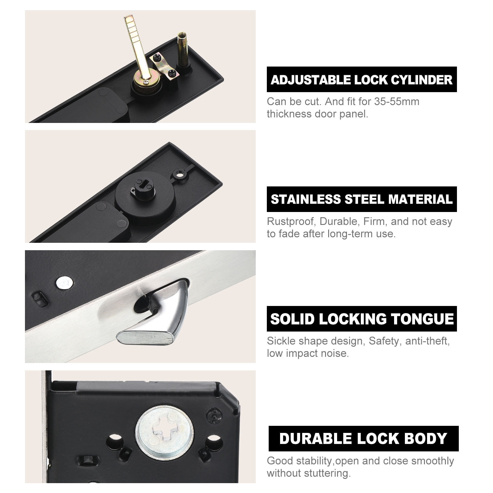 Unique Bargains Sliding Door Lock Invisible Recessed Handle Latch Door Hardware Lock Black