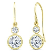 Gem Stone King 14K Yellow Gold White Zirconia Drop Dangle Earrings for Women (1.90 Cttw, Gemstone Birthstone, Round 6MM and 3MM)