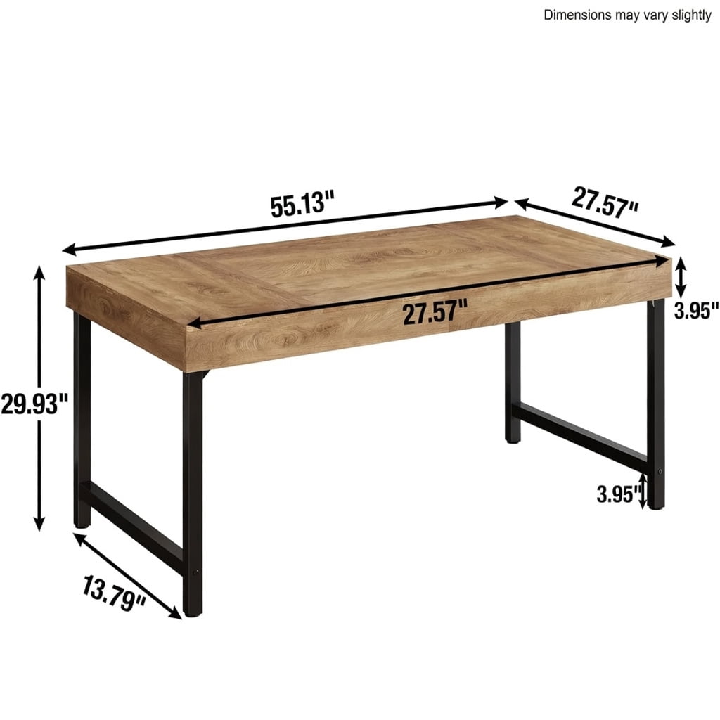 Hommoo Farmhouse Dining Table 55 Inch Rectangular Kitchen Table for 4-6 People, with Metal Legs, Sturdy MDF Top, Easy Assembly, Rustic Brown