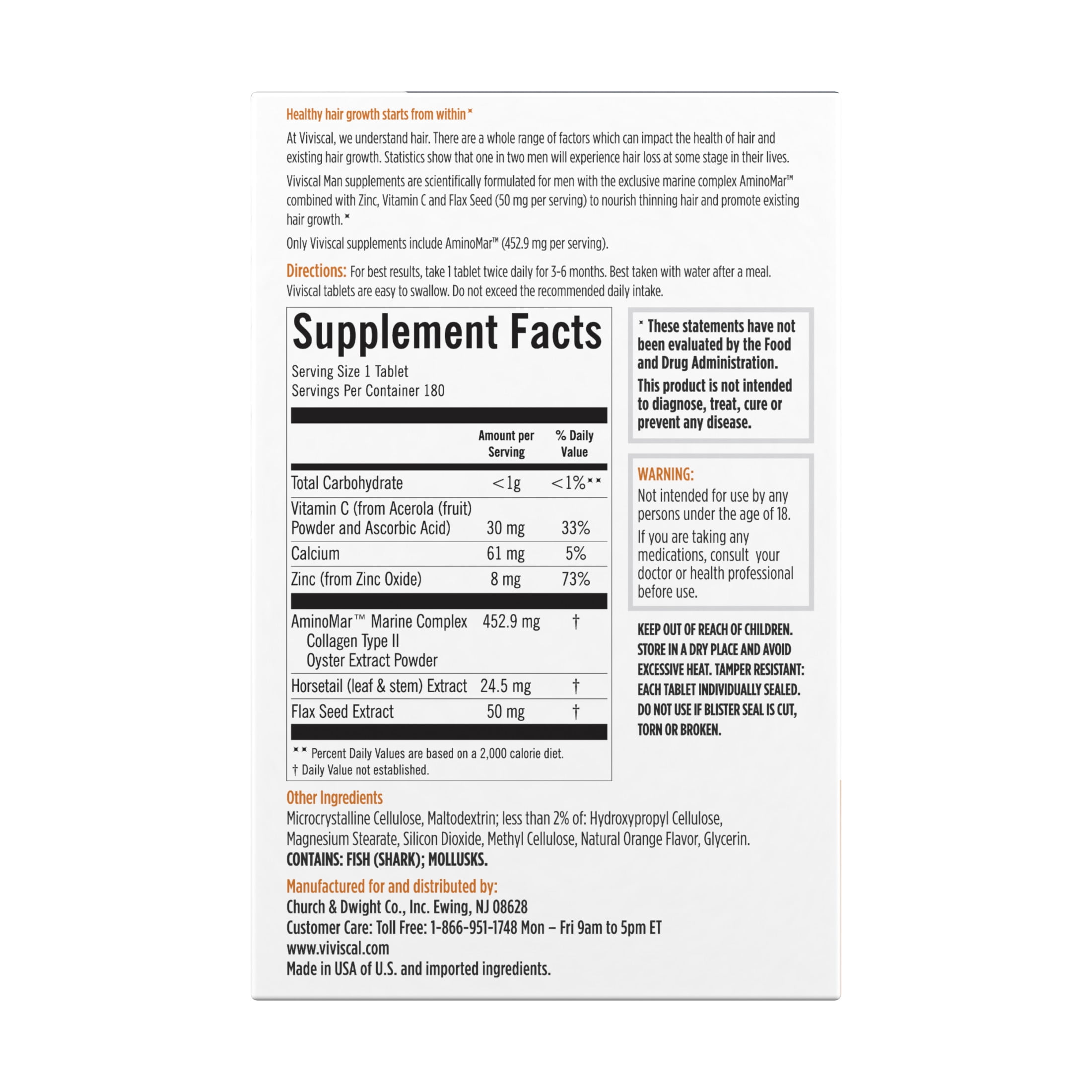 Viviscal Man Hair Growth Supplement, 180 Tablets