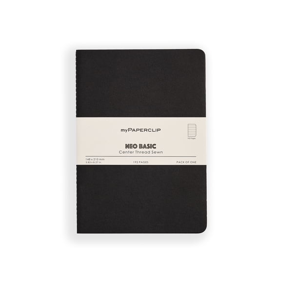 myPAPERCLIP NeoBasic Notebook, Soft Cover, A5 (5.83" x 8.27"), Ruled, Black