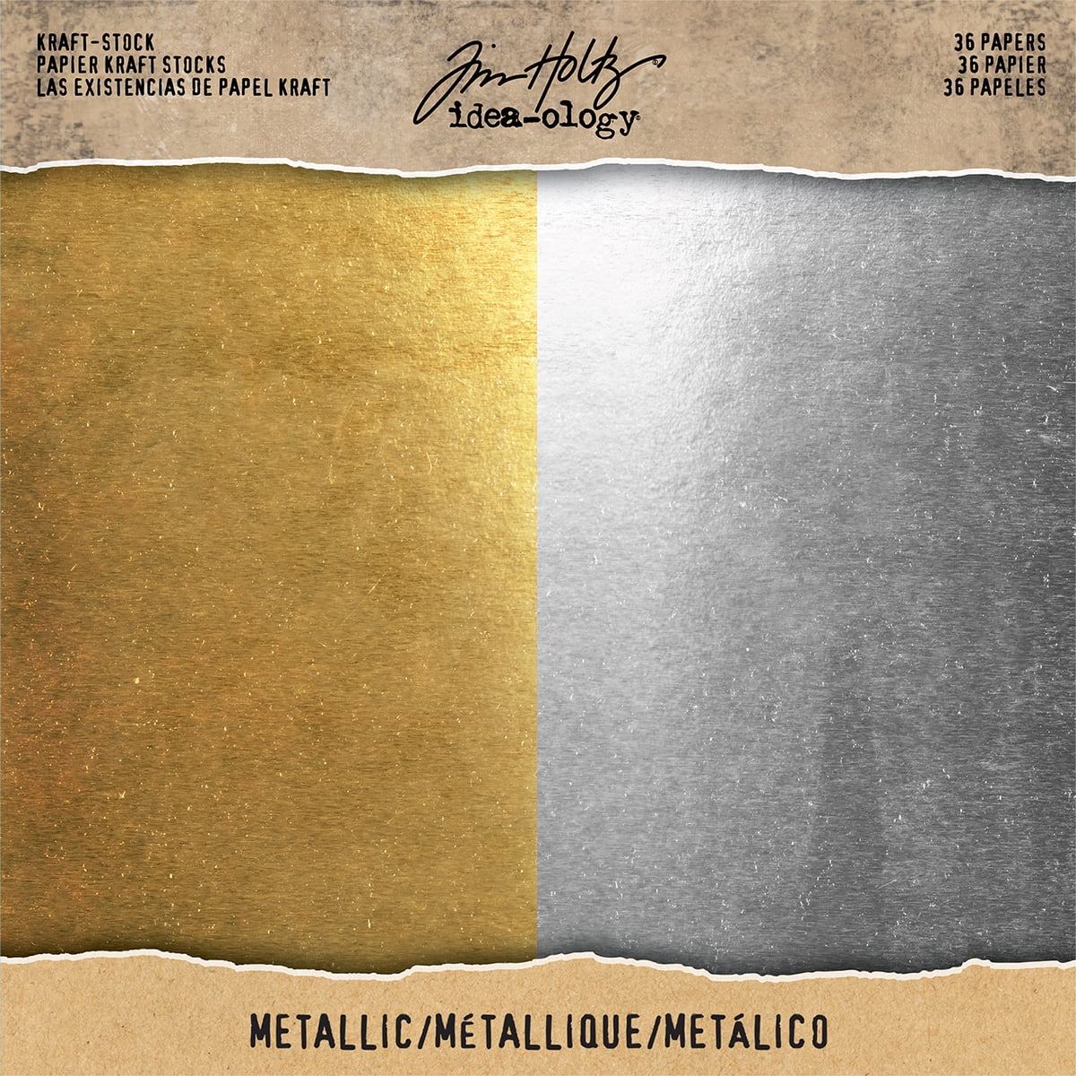 Idea-Ology Kraft Stock Cardstock Pad 8'X8' 36/Pkg-Metallic Gold & Silver