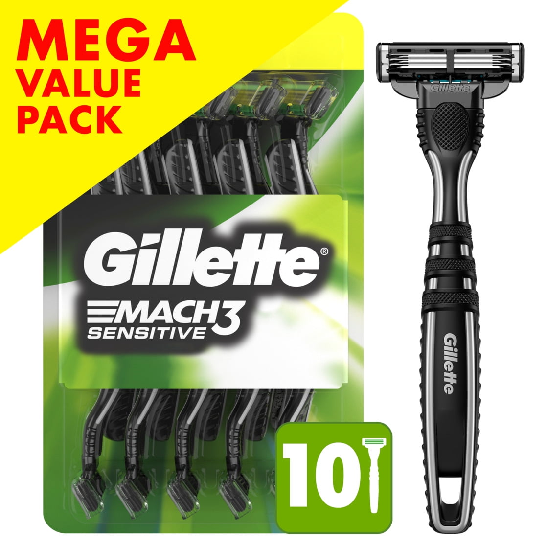 (4 pack) Gillette Mach3 Sensitive Men's Disposable Razors, 10 Count