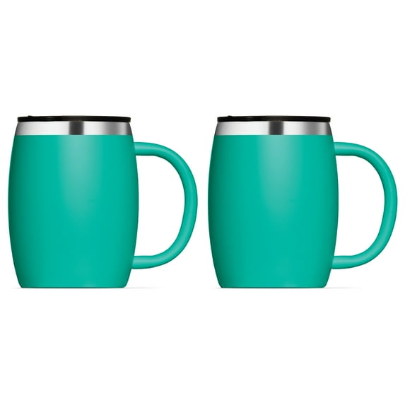 Insulated Stainless-Steel Coffee Mug with Lid and Handle (2 Pk) 14 oz.- BPA-Free Spillproof Lid, Double-Wall Camping Travel Coffee Mugs Tough & Shatterproof, Keeps Coffee/Tea Hot And Beer Cold Longer
