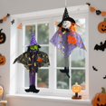 thumbnail image 4 of XHKUYI 3 PCS Halloween Hanging Ghost Decorations 17.7 inches, Cute Flying Witch Ornaments with Bat Print and Long Striped Legs, Spooky Party Props for Yard, Porch, Tree, Haunted Houses Decor, 4 of 6