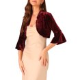 thumbnail image 4 of INSPIRE CHIC Women's Cardigan Velvet Shrug 3/4 Sleeve Open Front Ruffled Cropped Cardigan XS Burgundy, 4 of 5