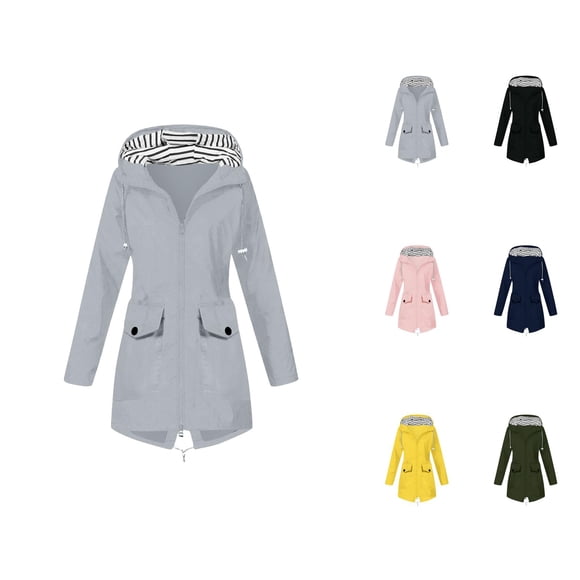Women's Raincoats Waterproof Windproof Windbreaker Long Sleeve Zipper Hooded Rain Coat with Pockets Rain Jacket Women