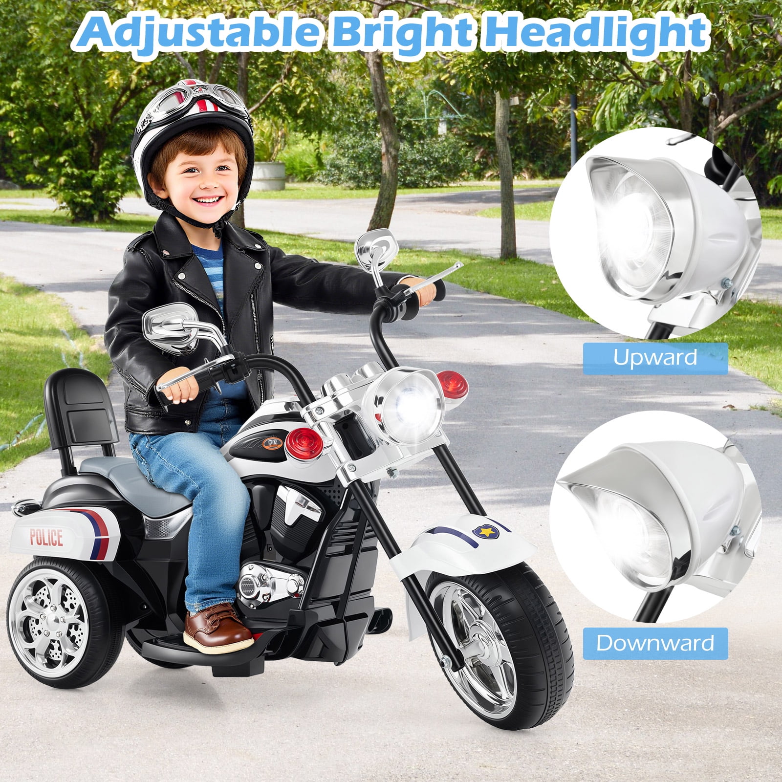 Patiojoy Kids Motorcycle 6V Battery Powered 3-Wheel Electric Motorcycle for Kids White
