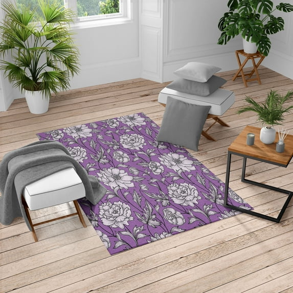 Aster Turkish Area Rug, Earth Tones Flower Petals Autumn Classic Flourishing Mother Nature Design, Soft Carpet for Living Room Decor with Distressed Look, 2.6' x 5', Violet Coconut, by Ambesonne