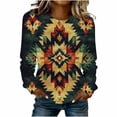 thumbnail image 3 of TaTaai Ladies Retro Western Print Round Neck Long Sleeve Sweatshirt Fashion Casual Regular Shoulder Loose Top Soft for Daily Party Work Vacation Gift, 3 of 4