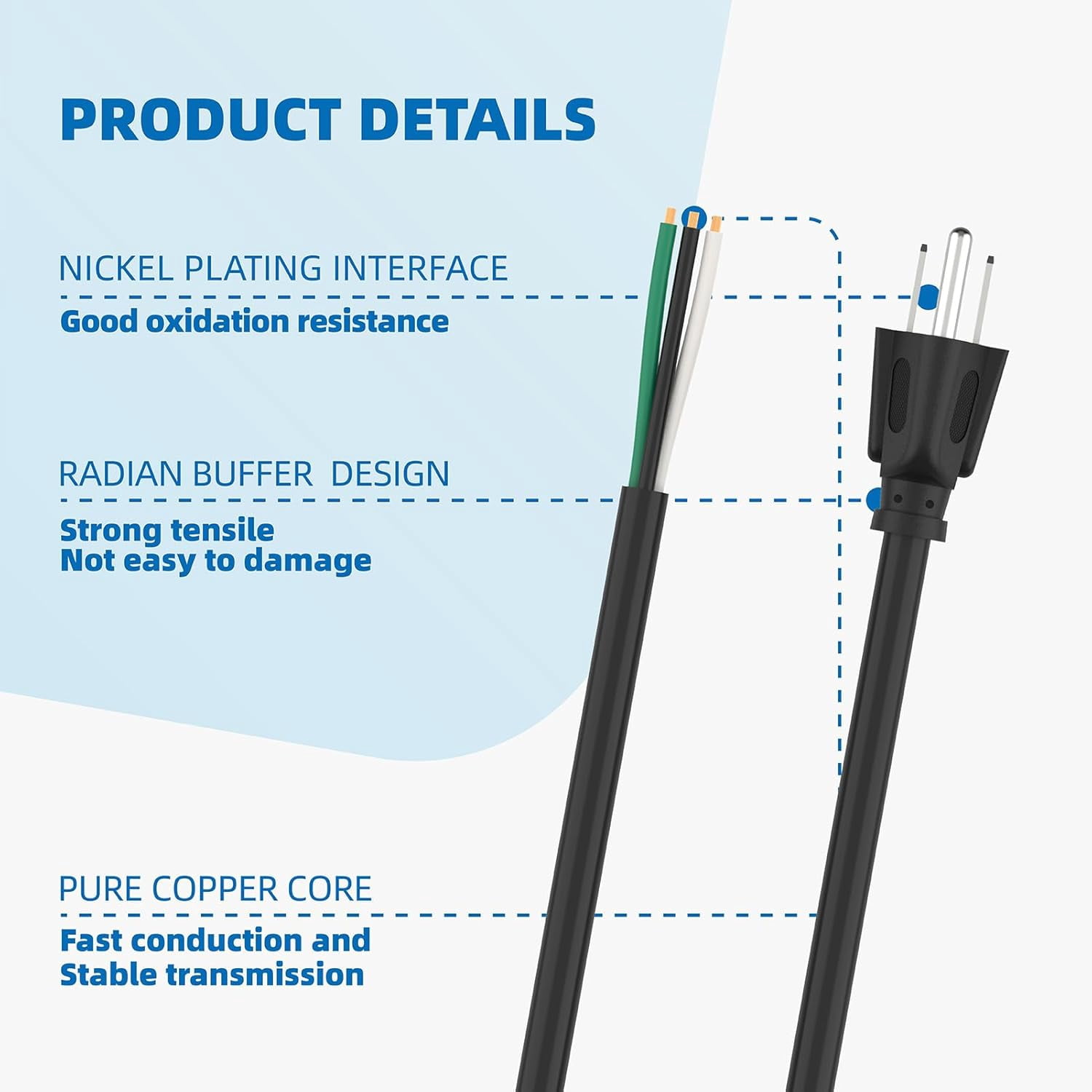 10ft 14 Gauge 3 Prong Heavy Duty Replacement Power Supply Cord Cable - Heavy Duty Power Cord for Power Tools, 110V 115V 120V Pigtail Cord, Air Compressor Power Cord, 14 AWG Appliance Cord 15A