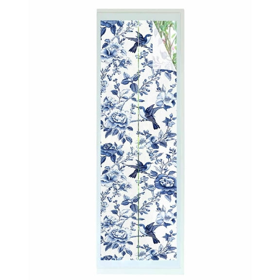 Window Privacy Film White Blue Spring Floral Stained Glass Window Film Decorative Sun Block Window Cover Summer Botanical Hummingbird Window Clings Static Adhesive Sticker for Bathroom 23.6"x78.7"