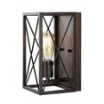 thumbnail image 3 of JONATHAN Y Norris X-Frame 6" 1-Light Farmhouse Rustic Iron LED Sconce, Oil Rubbed Bronze/Wood Finish, 3 of 9