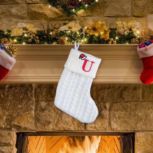 Decoraciones de Halloween, adornos de Halloween, regalos de Halloween, decoraciones navideñas, calcetines navideños de punto blanco con letras bordadas para niños, calcetines con letras para decoració