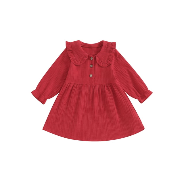 Fortune Ruched A-line Dress for Toddler Girl Long Sleeve Lapel Collar Buttons Dress