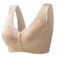 thumbnail image 4 of Gymayou Women Seamless Front Button Wireless Vest Bra for Middle-Aged Ladies Floral Jacquard Easy Front Snap Wide Strap Full Coverage Comfort Bralette Beige L, 4 of 9