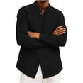thumbnail image 5 of ZunFeo Mens Cotton Linen Band Collar Long Sleeve Shirt Casual Button Down Solid Black Regular Fit Breathable Vacation Shirt,Size XL, 5 of 6