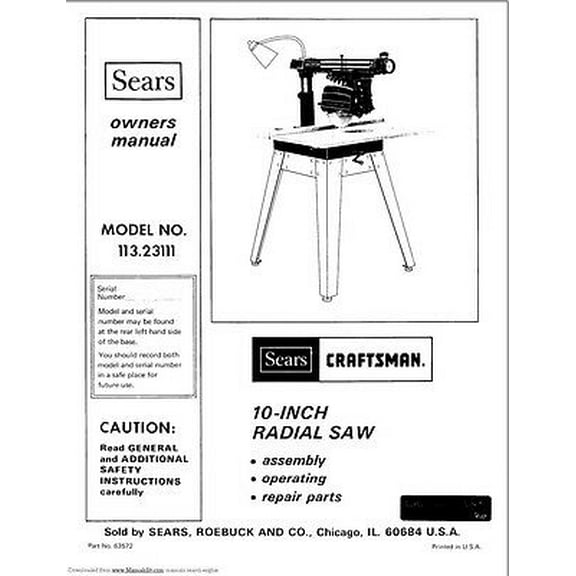 1977 Craftsman 113.23111 Radial Arm Saw-Owners Manual Instructions REPRINT