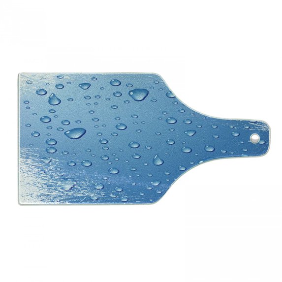 Grunge Cutting Board, Realistic Water Drops Bubbles on Worn Scratched Looking Backdrop Freshness Purity, Tempered Glass Cutting and Serving Board, Wine Bottle Shape, Blue White, by Ambesonne