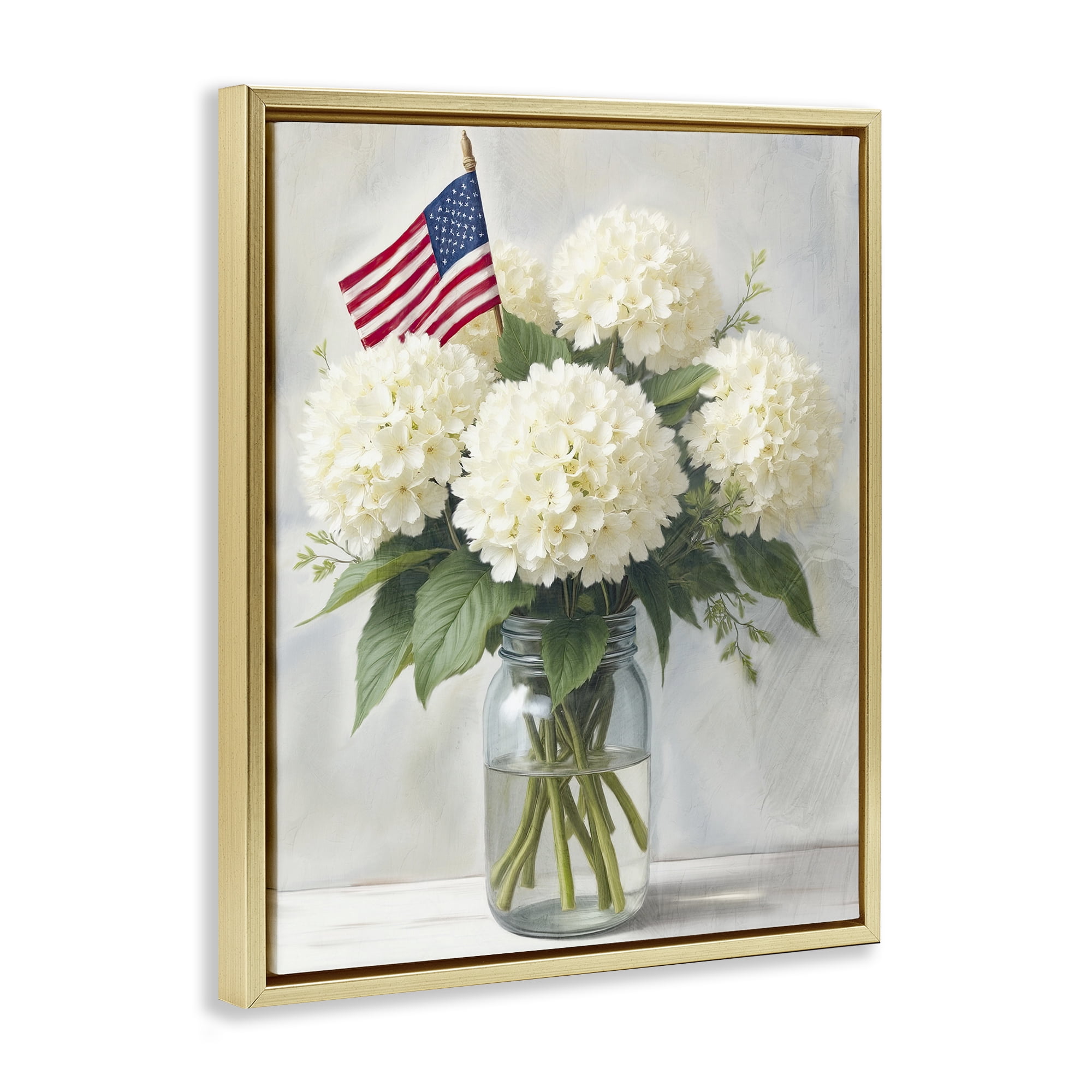 Stupell Industries Festive Patriotic Hydrangea Gold Framed Floater Canvas Wall Art, design by Kim Allen
