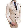 thumbnail image 3 of Mens Beige Slim Fit Double Breasted Casual Tuxedo Suit 2 Piece Set Model GS059, 3 of 7