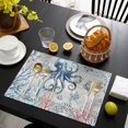 thumbnail image 3 of Coastal Octopus Placemats Set of 8, Ocean Nautical Conch Coral Fish Shells Placemats for Dining Table, Place Mats for Kitchen Tabletop, Waterproof Wipeable Dining Table Mats Set, 3 of 9