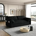thumbnail image 3 of Tabaray 63.8" Futon Sofa Bed Queen Size, Pull Out Bed, 3-in-1 Convertible Sleeper Sofa with Side Pocket, Modern Plush Velvet Futon Couch for Living Room, Small Space, Apartment, Bedroom, Black, 3 of 9