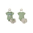 thumbnail image 2 of Cjfdfy Newborn Baby Girls Summer Clothes Baby Girls Fishing Outfits 0 3 6 12 18 Months Letter Angling Print Short Sleeves Romper and Ruffles Plaid Shorts Headband Set, 2 of 9