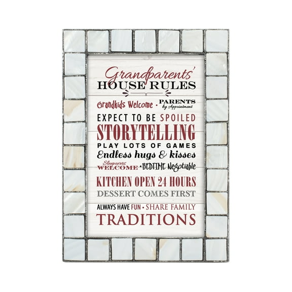 Grandparents House Rules Grey Brush Pearlescent 5 x 7 Table Top and Wall Photo Frame