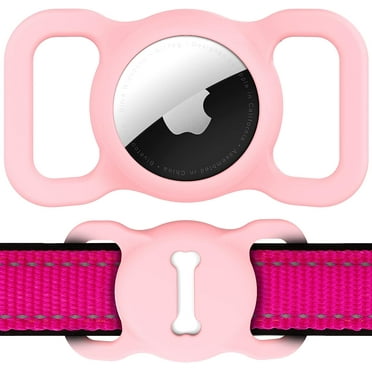 Pet Collar Holder for AirTag, Silicone AirTags GPS Tracking Accessories with Bone Pattern (Pink)