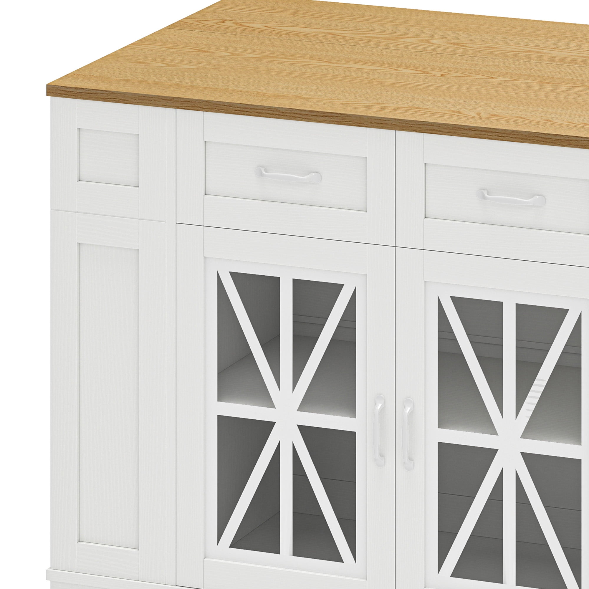 Uforic 47 Inch Storage Kitchen Island Island with Foldable Drop Leaf & Power Outlet, Spice Rack, 2 Upholstered Stools & Footrest for Kitchen Dining Room,White Oak