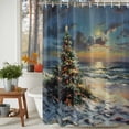 thumbnail image 3 of Merry Christmas Tree Beach Sunset Shower Curtain for Bathroom, Winter Snow Oil Painting Art Waterproof Shower Curtains Washable Quick Dry with Hooks Bathtub Curtains 36x72IN, 3 of 9